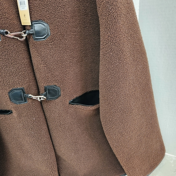 NWT $268 Rebecca Minkoff Shearling Toggle Jacket Chocolate Brown XL New - Picture 6 of 8